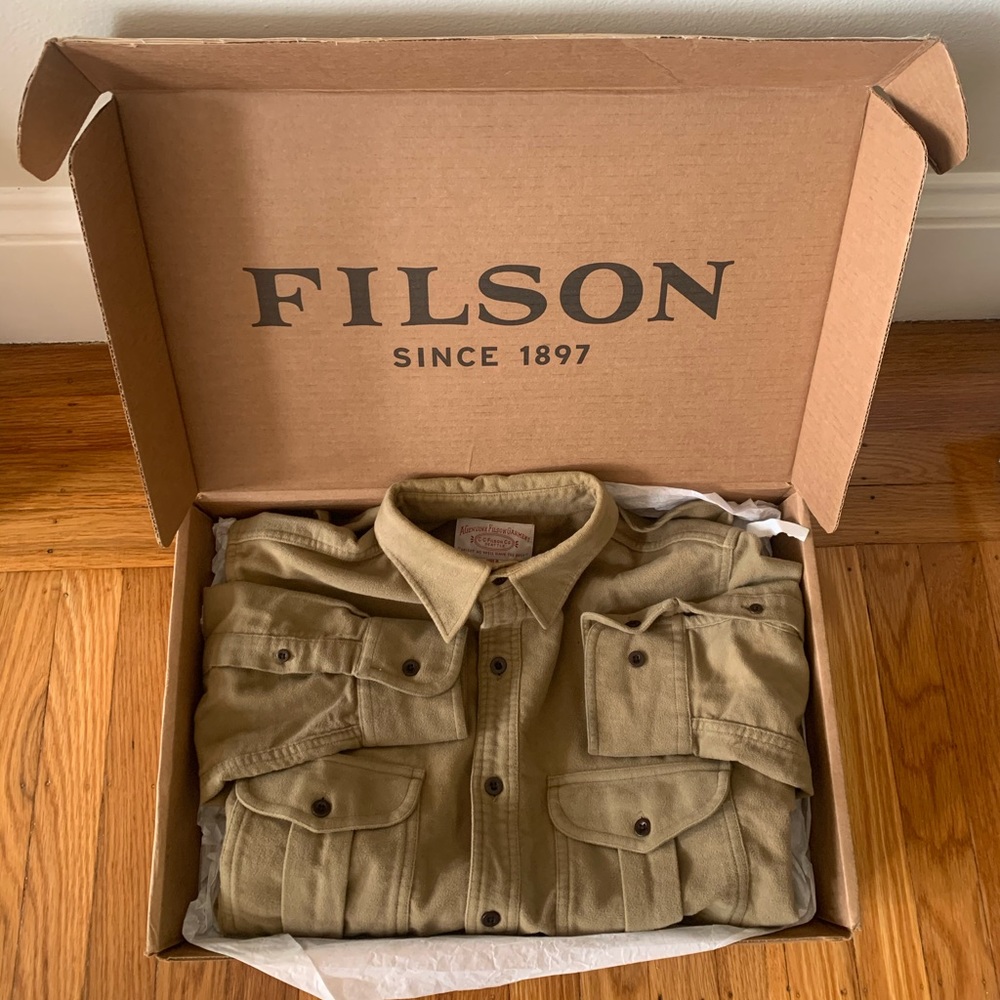 FILSON Moleskin Flannel Shirt Camel Lovat Small